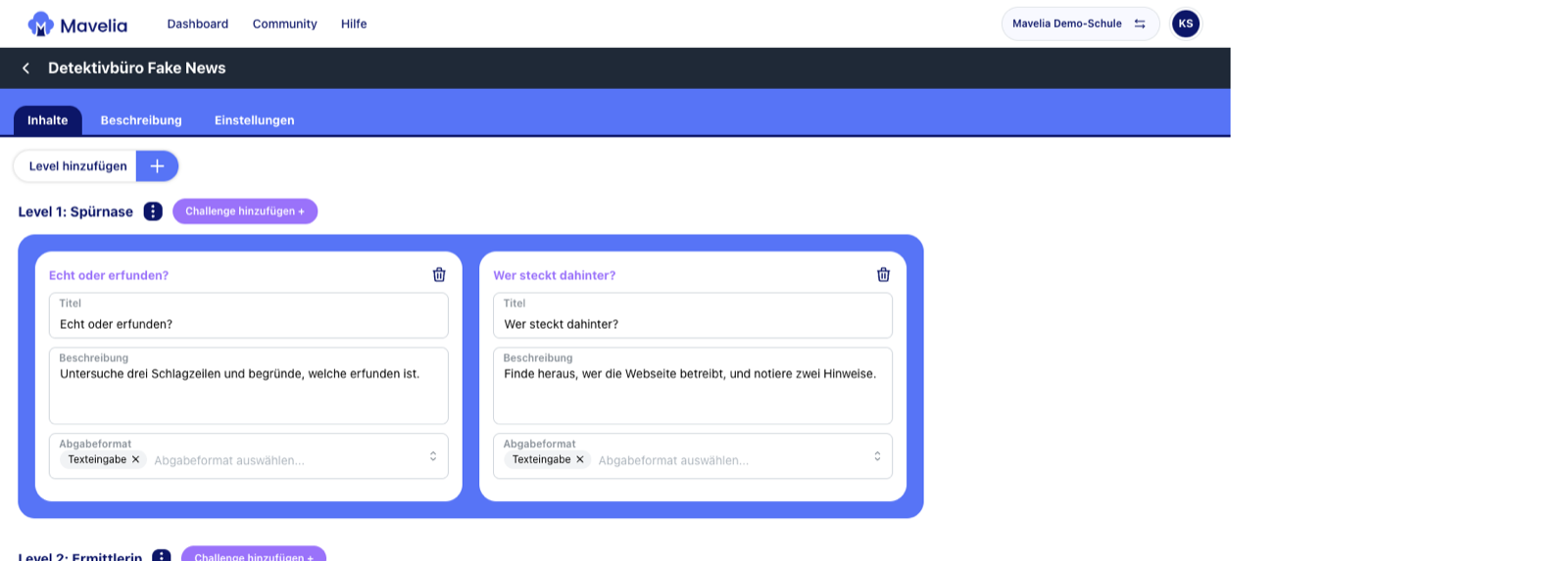 Questboard Detektivbüro Fake News mit Level Spürnase